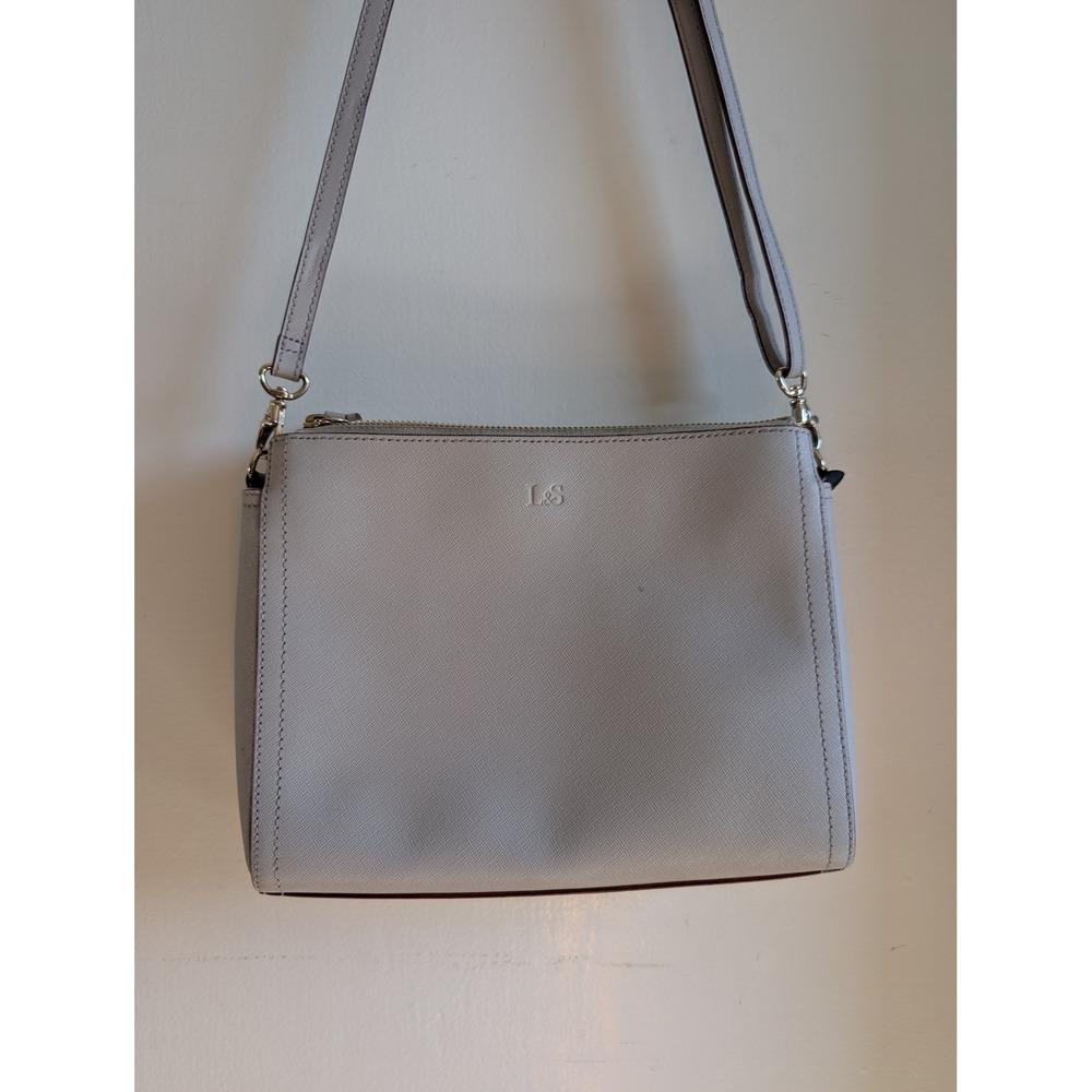 Lo & Sons The Pearl Crossbody Bag Light Grey Saffiano Leather Gold Hardware